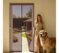 Fly Screen Door 108 x 287 cm with Powerful Magnets, Lets Fresh Air in, with Stay Open Buckles Magnetic Mesh Door Fly Screen Curtains to Stop Flies for Front Back, Brown