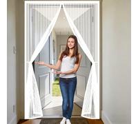 Fly Screen Door 110 x 160 cm Heavy Duty Hands-Free Fly Screen with Powerful Magnets and Full Frame Hook&Loop, No Gap, Keep Bugs Out Lets Fresh Air in, Kid and Pet Friendly, White
