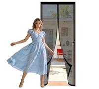 Fly Screen Door 111 x 213 cm Automatically Closes Magnetic Fly Screen Curtain with Powerful Magnets Full Frame Magic Tape for Living Room, Bedroom, Patio, Black