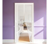 Fly Screen Door 111 x 266 cm Self Sealing Insect Protection Screen Shuts Automatically Easy to Install Without Drilling for Living Room, Bedroom, Patio, White