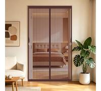 Fly Screen Door 117 x 195 cm Full Frame Magic Tape, Magnet Silent Closure, No Punching Magnetic Fly Insect Screen Door Nets Patio Curtain Insect Mesh for Front Back, Brown