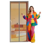 Fly Screen Door 118 x 180 cm No Drill Installation Magic Paste Curtains with Powerful Magnets Full Frame Magic Tape for Living Room, Bedroom, Patio, Grey