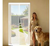 Fly Screen Door 140 x 205 cm with Powerful Magnets and Full Frame Magic Tape, Keep Bugs Out Magnetic Fly Screen Door, Heavy Duty Bug Mesh Curtain for Bedroom, Sliding, White