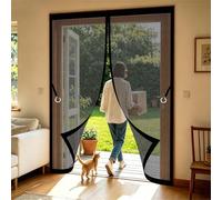 Fly Screen Door 140 x 270 cm No Drill Installation, Powerful Magnets, Full Frame Magic Tape Magnetic Insect Door Screen Fly Net Curtains for Front Back, Black