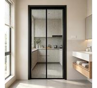 Fly Screen Door 149 x 190 cm with Powerful Magnets and Full Frame Adhesive Strips, Hands-Free Closing Magnetic Fly Insect Screen Door for Living Room Kitchen Patio, Black