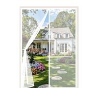 Fly Screen Door 150 x 200 cm Keep Bugs Out, Full Frame Magic Tape, Powerful Magnets, Self Sealing, No Drill Installation, Pet Screen Door Fly Net for Balcony Bedroom Doors, White