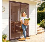 Fly Screen Door 150 x 214 cm Full Frame Magic Tape, Magnet Silent Closure, No Punching Heavy Duty Fly Screen Door Mesh Curtain with Magnets for Patio Balcony, Brown