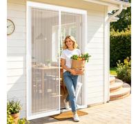 Fly Screen Door 150 x 214 cm No Drill Installation, Powerful Magnets, Full Frame Magic Tape Door Fly Screen Mesh Insect for Bedroom, Sliding, White