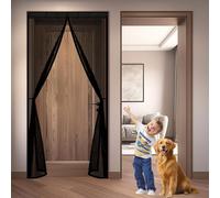 Fly Screen Door 150 x 297 cm Keep Bugs Out, Full Frame Magic Tape, Powerful Magnets, Self Sealing, No Drill Installation, Self-Sealing Bug Mesh for Patio Exterior Indoor Doors, Black