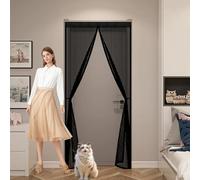 Fly Screen Door 150 x 297 cm Keep Bugs Out, Full Frame Magic Tape, Powerful Magnets, Self Sealing, No Drill Installation, Insect Protection Door for Balcony Bedroom Doors, Black