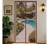 Fly Screen Door 156 x 210 cm with Powerful Magnets, Lets Fresh Air in, with Stay Open Buckles Door Fly Screens Magnetic Patio Mosquito Screens for Patio Balcony, Brown