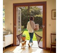 Fly Screen Door 160 x 225 cm No Drill Installation, Powerful Magnets, Full Frame Magic Tape Magnetic Insect Door Screen Fly Net Curtains for Front Back, Brown