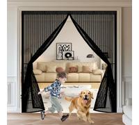Fly Screen Door 175 x 180 cm Keep Bugs Out, Full Frame Magic Tape, Powerful Magnets, Self Sealing, No Drill Installation, Mosquito Door Insect Mesh for Balcony Bedroom Doors, Black