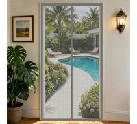 Fly Screen Door 176 x 190 cm Full Frame Magic Tape, Magnet Silent Closure, No Punching Heavy Duty Hands Free Fly Screen Magnetic Door Curtains for Bedroom, Sliding, Grey