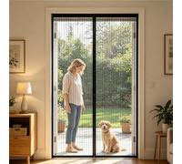 Fly Screen Door 220 x 177 cm with Powerful Magnets and Full Frame Adhesive Strips, Hands-Free Closing Cat Screen Door Fits for Front Doors, Sliding Doors, Black