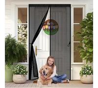 Fly Screen Door 53 x 180 cm Keep Bugs Out, Full Frame Magic Tape, Powerful Magnets, Self Sealing, No Drill Installation, Heavy Duty Bug Mesh for Patio Exterior Indoor Doors, Black