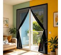 Fly Screen Door 60 x 110 cm Mosquito Proof Door Curtains with Powerful Magnets and Full Frame Hook&Loop, No Gap, Keep Bugs Out Lets Fresh Air in, Kid and Pet Friendly, Black