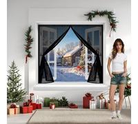 Fly Screen Door 77 x 290 cm Keep Bugs Out, Full Frame Magic Tape, Powerful Magnets, Self Sealing, No Drill Installation, Fly Screen Door Mesh for Patio Exterior Indoor Doors, Black
