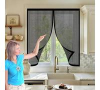 Fly Screen Door 84 x 113 cm Keep Pets Indoor, Allow Fresh Air Flow, Hands-Free Durable Mesh Curtains with Powerful Magnets for Balcony, Terrace, Cellar, Black