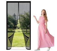 Fly Screen Door 94 x 202 cm No Drill Installation Insect Mesh Keeps Flies Mosquitoes Out Suitable for Balcony, Terrace, Cellar, Bedroom and Sliding Room, Black