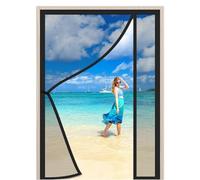Fly Screen Door Heavy Duty Bug Mesh 140x200cm Black Reversible Left Right Side Opening Seal Automatically Easy to Install Without Drilling for Balcony Sliding Doors Living Room