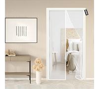 Fly Screen Door, Keep Insects Out Mosquito Door Screen 85x205cm(33x81inch) Without Drilling Top-to-Bottom Seal Automatically Let Fresh Air in for Balcony Sliding Doors Living Room,White A