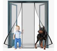 Fly Screen Door Magnetic Door Curtain for Patio Doors 245x210cm Center Opening, Durable, High Light Transmittance, Windproof, Magnetic Stripes Handsfree Entry Black