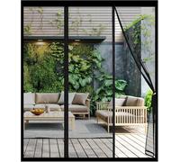 Fly Screen Door, Magnetic Screen Door, Reinforced Polyester Double Door Screen Curtain for Sliding Door Patio Door Double Door French Door Keep Fly Bug Out, Black, Double-Open (180x210cm)