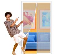 Fly Screen Doors with Magnets 82 x 205 cm Heavy Duty Mesh Screen Doors Magnets Easy to Install Without Drilling Full Frame Magic Tape for Patio, White