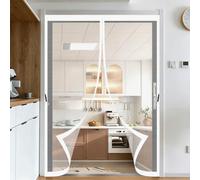 Fly Screen for Doors 82 x 197 cm with Stay Open Buckles Magnetic Top-to-Bottom Seal Snaps Shuts Magnetic Fly Screen for Doors for Outdoor, Gym, Sun House Porch, White