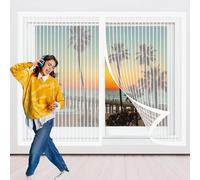 Fly Screen Mosquito Net for Window 133 x 95 cm Reinforced Mesh Curtain Entry Door Mesh Without Drilling Shuts Automatically for Covering Windows and Doors, White