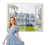 Fly Screen Mosquito Net for Window 75x95cm Nets Patio Curtain Insect Mesh Fly Screen French Window with Powerful Magnets Auto Shut Full Frame Magic Tape Easy Install White