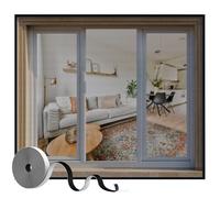 Fly Screen Window, 60x100cm Fly Screen Net with Full Frame Hook and Loop, Easy Install Mosquito Net for Windows, Keep Insects Out, Black