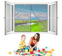 Fly Screen Window Magnetic Window Curtain for Patio Window, 100x145 cm Double Window Fly Screens for Patio Window Net with Hook Sticky Tapes for Protection Sliding Window- Gray H
