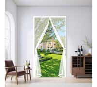 Fly Screens Doors 100 x 208 cm Powerful Magnets and Full Frame Magic Tape Fly Insect Screen Door Hands Free No Drill Installation for Patio Bedroom Sliding Kitchen, White