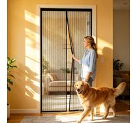Fly Screens Doors 105 x 239 cm with Powerful Magnets and Full Frame Adhesive Strips, Hands-Free Closing Magnetic Bug Mesh Curtain for Living Room Kitchen Patio, Black