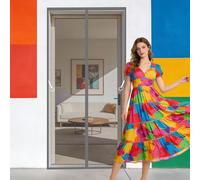 Fly Screens Doors 117 x 204 cm Hundreds of Sizes Heavy Duty Fly Door Screen Mesh Hands Free Auto Closing for Living Room, Bedroom, Patio, Grey