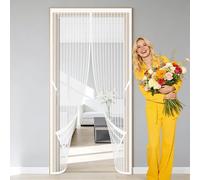 Fly Screens Doors 122 x 274 cm Self Sealing, Hands Free Fly Screen Curtain Keep Bugs Out Lets Fresh Air for Home, Bedroom, Living Room, Kitchen, Patio, White