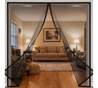 Fly Screens Doors 125 x 207 cm Full Frame Magic Tape Kid and Pet Friendly Fly Nets for Doors Keep Bugs Out & Lets Fresh Air in No Drill Installation Automatically Closes, Black
