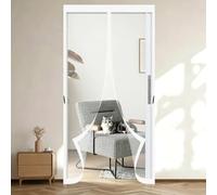 Fly Screens Doors 128 x 212 cm with Stay Open Buckles Magnetic Top-to-Bottom Seal Snaps Shuts Magnetic Fly Screens for Balcony, Patio, French, Sliding Doors, White