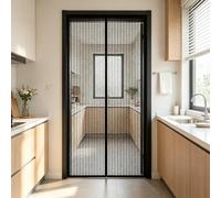 Fly Screens Doors 149 x 190 cm with Powerful Magnets and Full Frame Adhesive Strips, Hands-Free Closing Magnetic Screen Fly for Front Doors, Sliding, Black