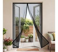 Fly Screens Doors 151 x 299 cm Full Frame Magic Tape Kid and Pet Friendly Fly Curtains Keep Bugs Out & Lets Fresh Air in Easy to Install Without Drilling, Black