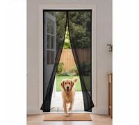 Fly Screens Doors 177 x 220 cm Full Frame Magic Tape Kid and Pet Friendly Fly Curtains Keep Bugs Out & Lets Fresh Air in Easy to Install Without Drilling, Black
