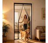 Fly Screens Doors 250 x 170 cm with Powerful Magnets and Full Frame Adhesive Strips, Hands-Free Closing Insect Screen Mesh Door for Living Room Kitchen Patio, Black
