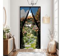 Fly Screens Doors 65 x 245 cm Powerful Magnets and Full Frame Magic Tape Nets Patio Curtain Insect Mesh Hands Free No Drill Installation for Patio Bedroom Sliding Kitchen, Black