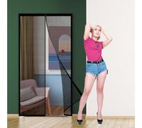 Fly Screens Doors Nets 113 x 182 cm Door Fly Screen Curtain Easy Installation Without Drilling Powerful Magnets and Full Frame Magic Tape for Dogs Cats Mosquitos, Black