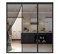 Fly Screens Doors Nets 140(46/48/46) x200cm Patio Curtain Insect Mesh for Keeping Out Flies & Bug, Flyscreen French Doors, Mosquito Double Door Magnetic ScreenFly Doors (Black)
