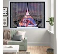 Fly Screens for Curtain 101 x 114 cm with Powerful Magnets & Full Frame Magic Tape No Gap, Lets Fresh Air in, Keep Bugs Out Magnetic Fly Curtain for All Types of Windows, Black