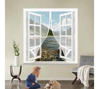Fly Screens for Curtain 102 x 113 cm with Powerful Magnets & Full Frame Magic Tape, Keep Bugs Out & Lets Fresh Air in Magnetic Fly Screen Curtain for All Types of Windows, White