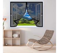 Fly Screens for Curtain 104 x 94 cm with Powerful Magnets & Full Frame Magic Tape, Keep Bugs Out & Lets Fresh Air in Curtain Magnetic Fly Screen for All Types of Windows, Black